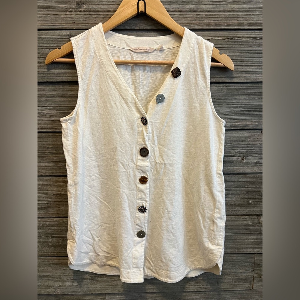 Soft Surroundings Cream Sleeveless Boho Artful Shirt